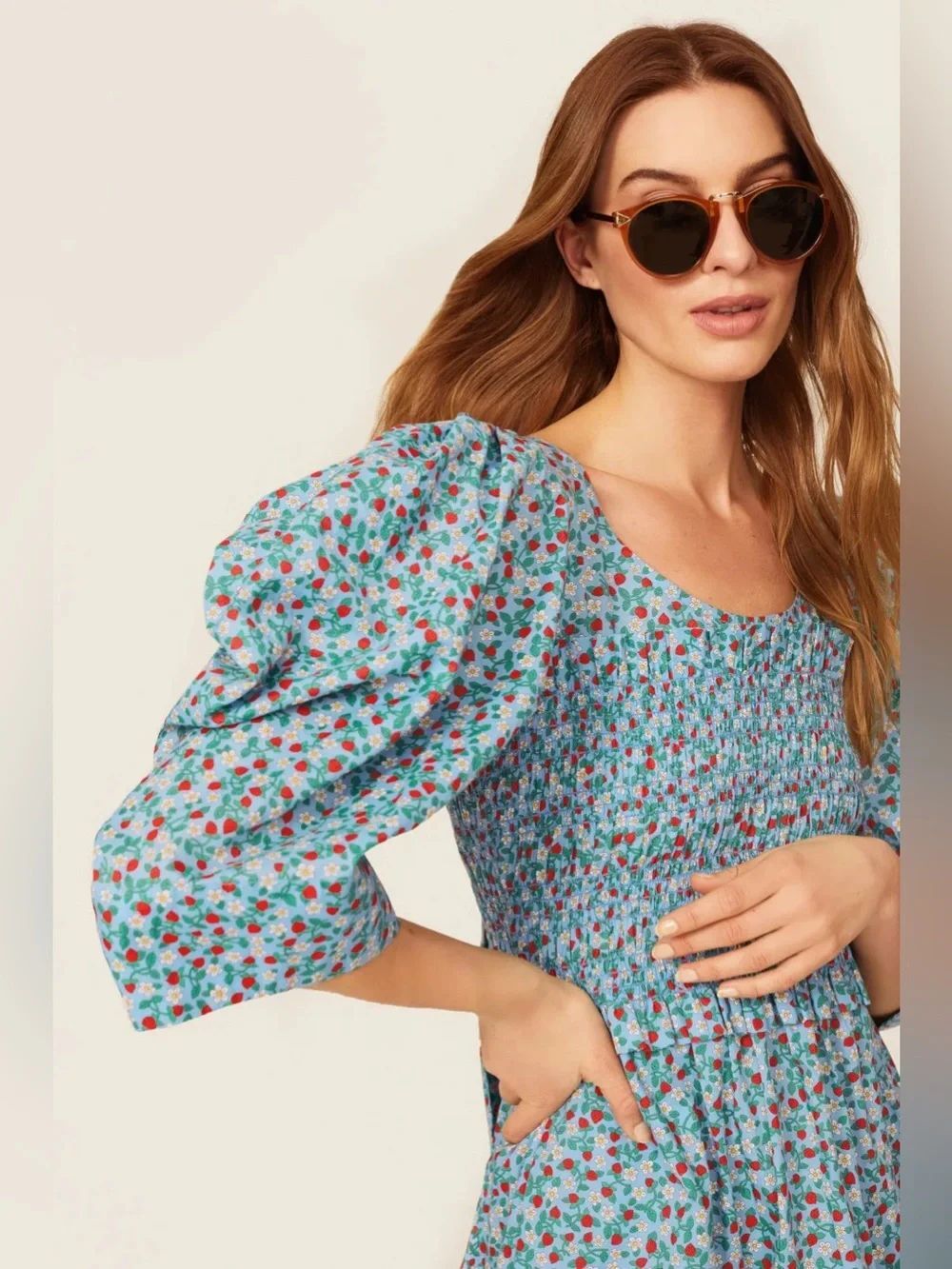 Sea NY Lilly Blue Floral Smocked Dress